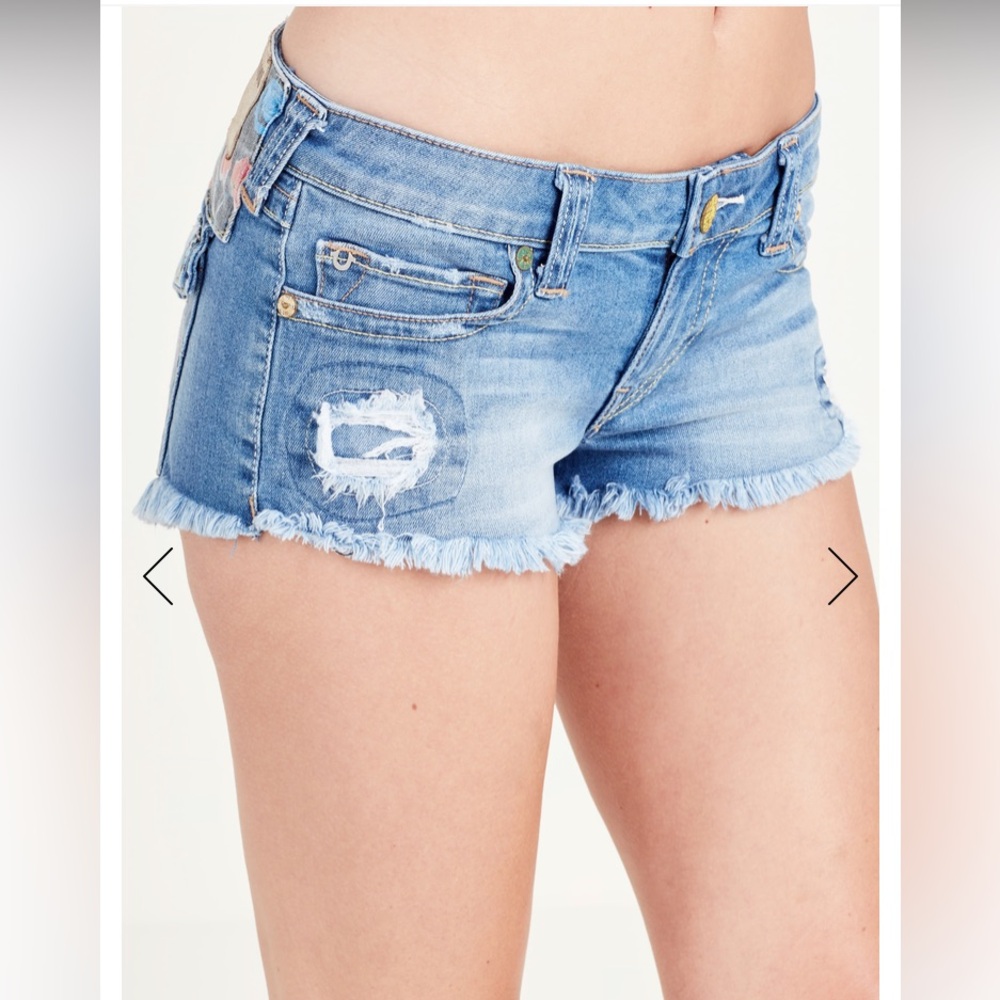 True Religion Original Joey Vintage Stonewash Low Cut Off Jean Denim Shorts 25